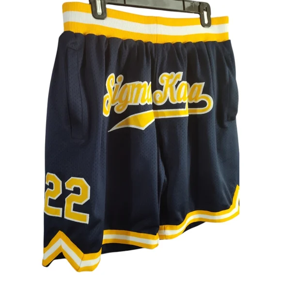 Custom Navy Gold-White Authentic Throwback Basketball Shorts - Picture 2 of 8